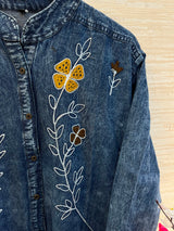 1193 Embroidered Denim Gown - Navy Blue