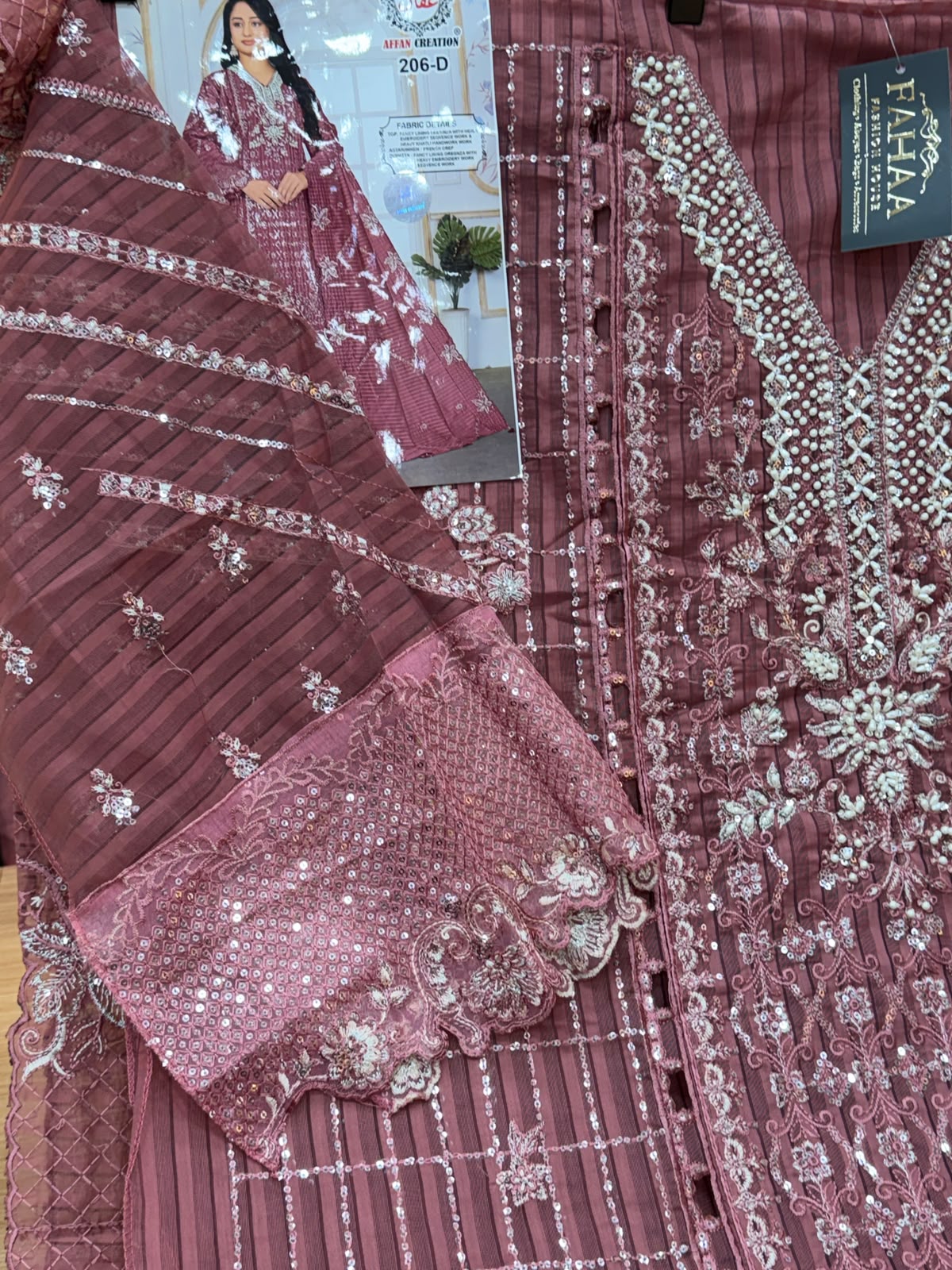 1436 Pakistani Unstitched Partywear - Onion Pink
