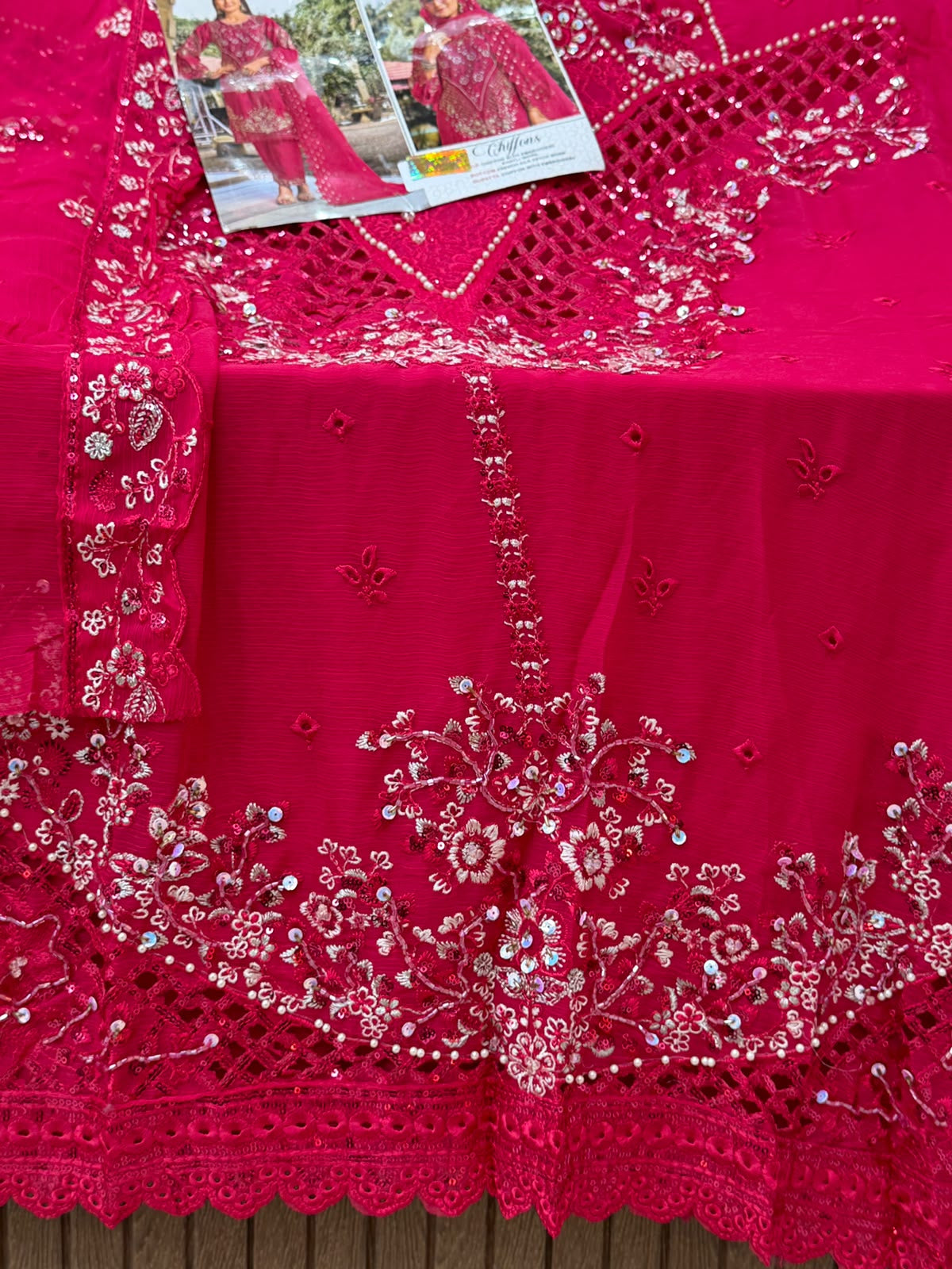 1442 Motifz Unstitched Partywear - Rani Pink