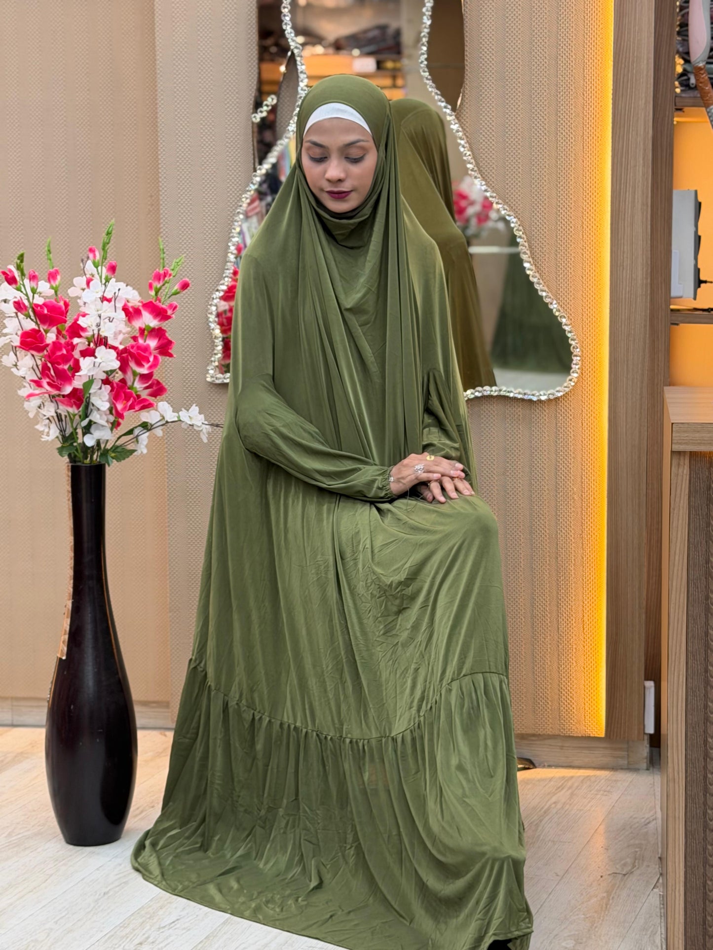 600 Long Namaz Wear Cloth - Olive Green