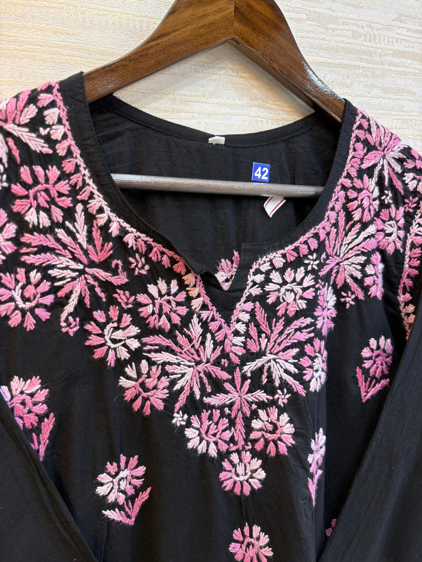 617 Lucknowi Short Kurti Set  Black - Pink