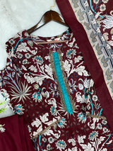 1320 Pakistani Chikankari Lawn Suit -  Brown