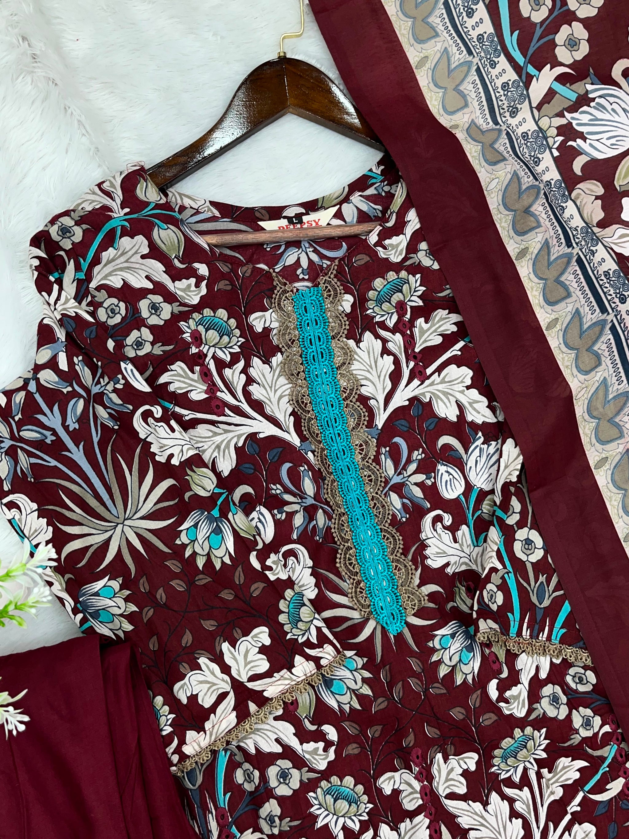 1320 Pakistani Chikankari Lawn Suit -  Brown