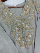 1204 Floral Hand-Work Partywear - Dove Grey