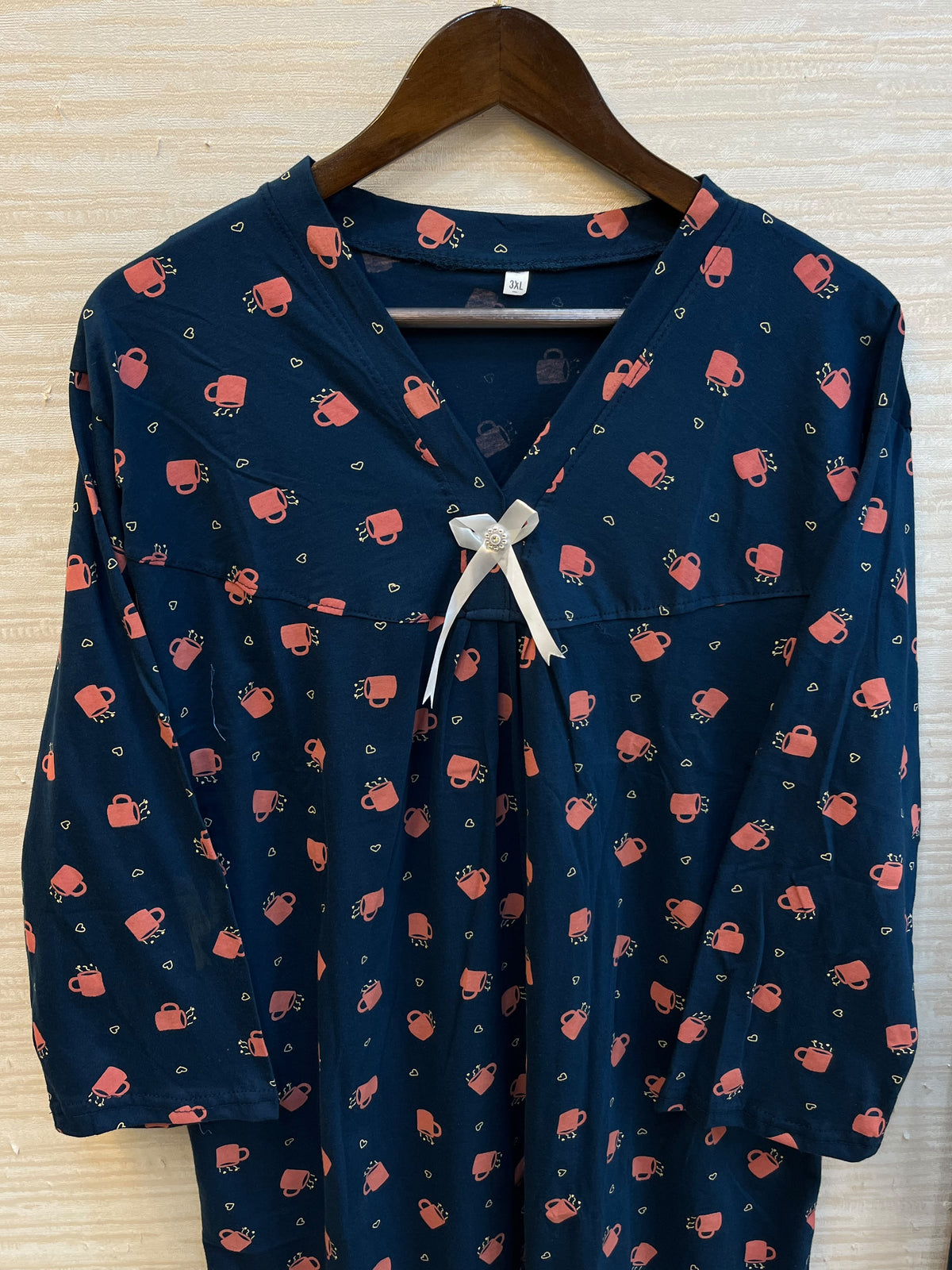 1447 Korean Bow Night Wear -Navy Blue
