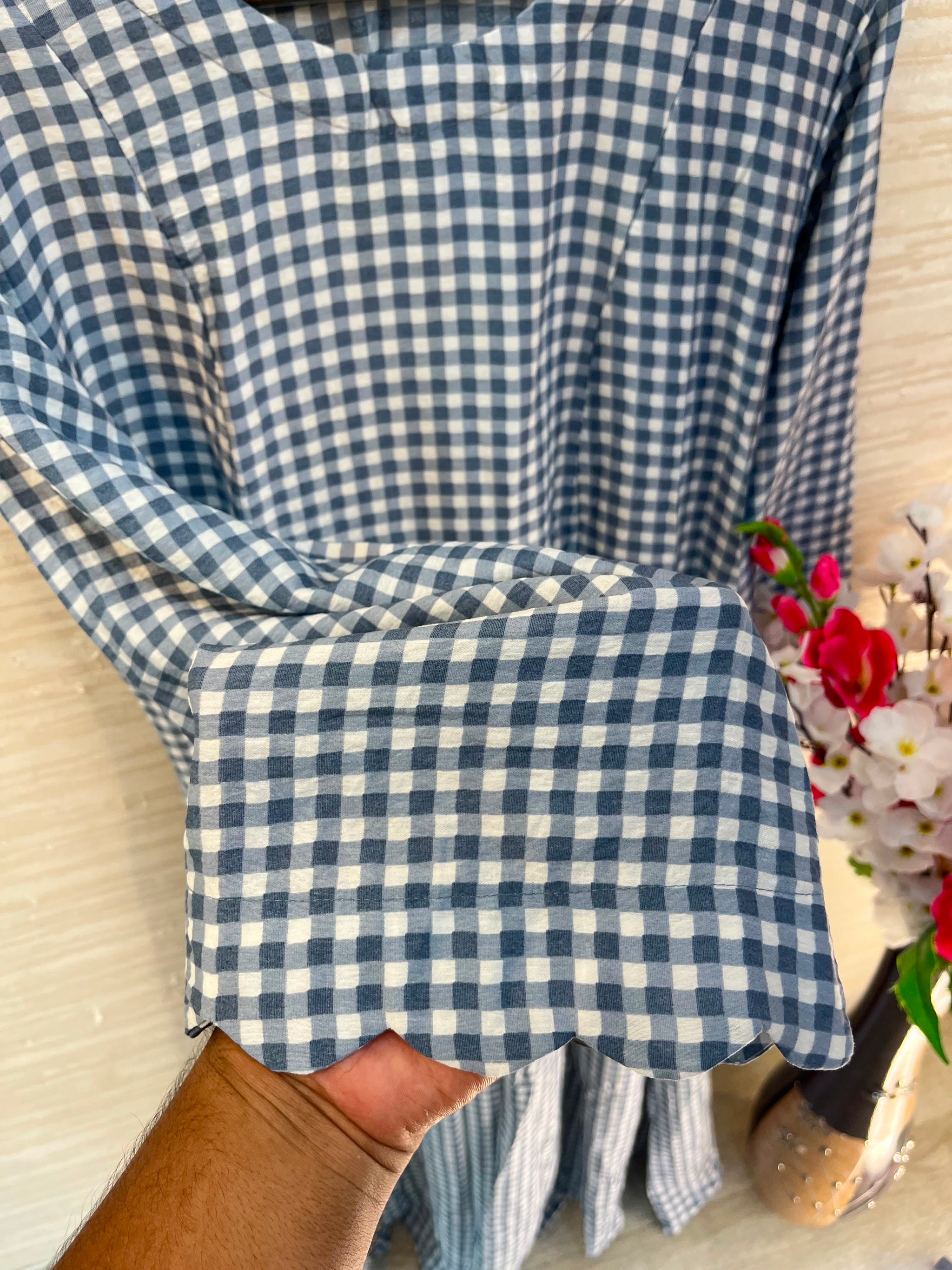 1209 Korean Gingham Gown - Denim Blue