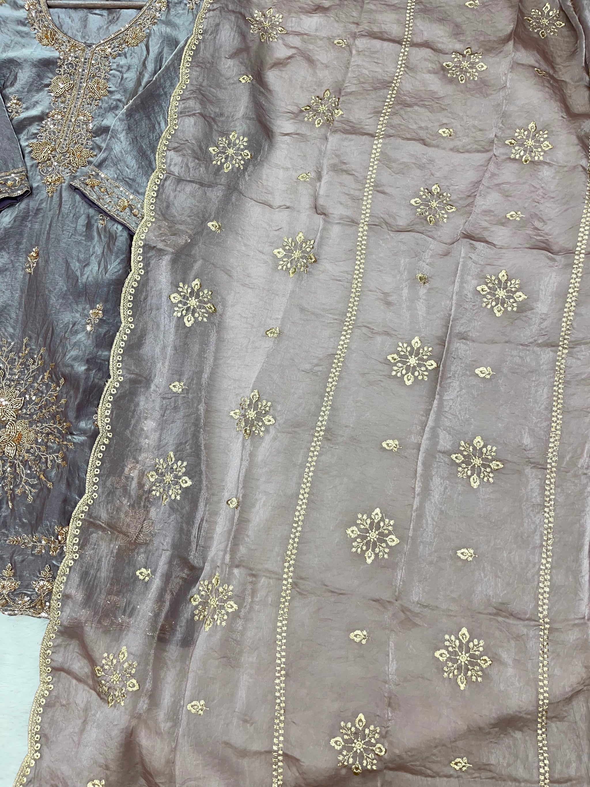 1204 Floral Hand-Work Partywear - Ash Brown