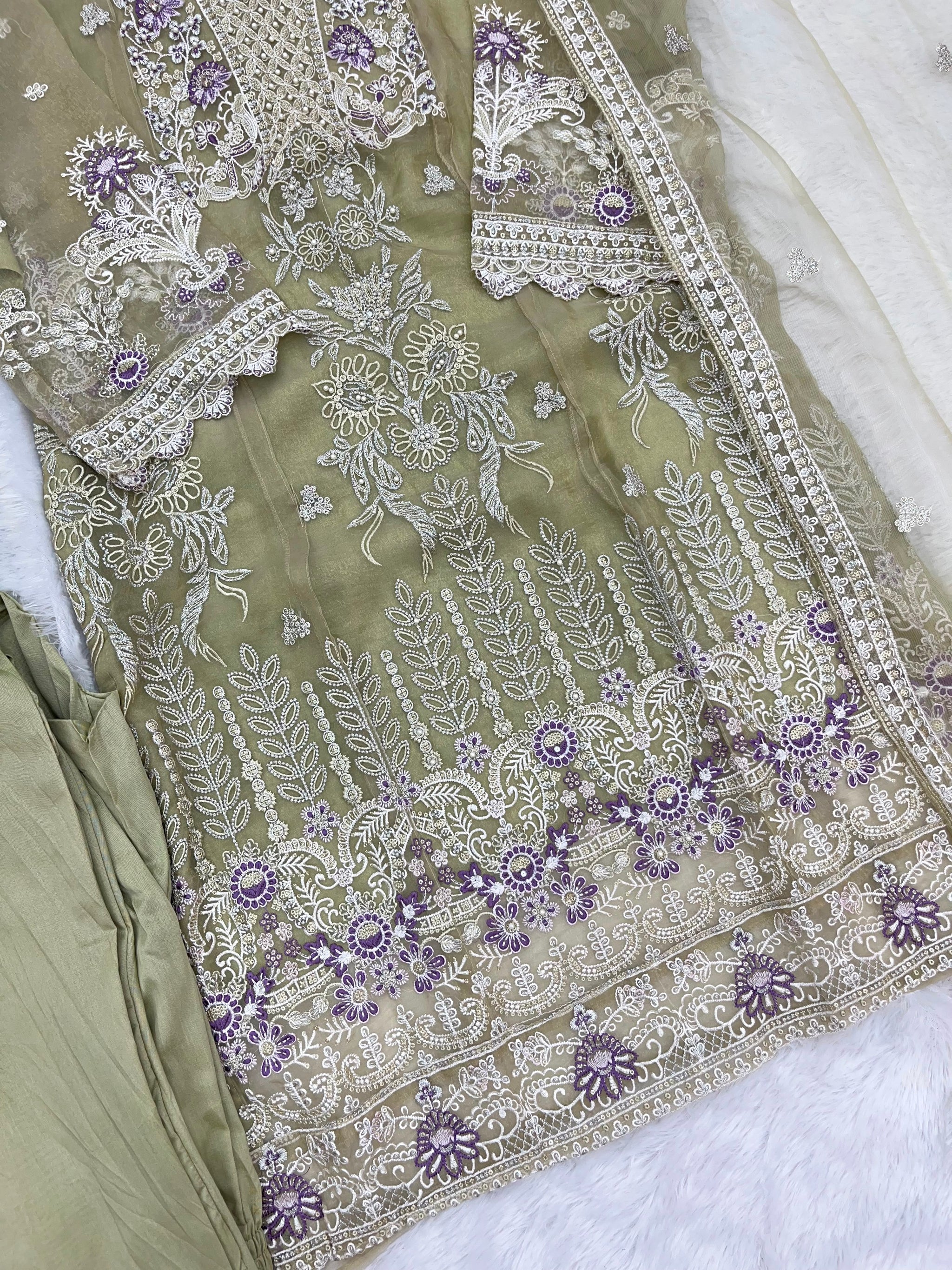 1147 Mushk Premium Pakistani Partywear - Lime Green