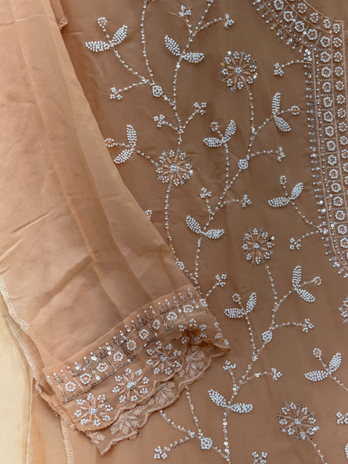 1452 Pakistani Unstitched Partywear - Peach