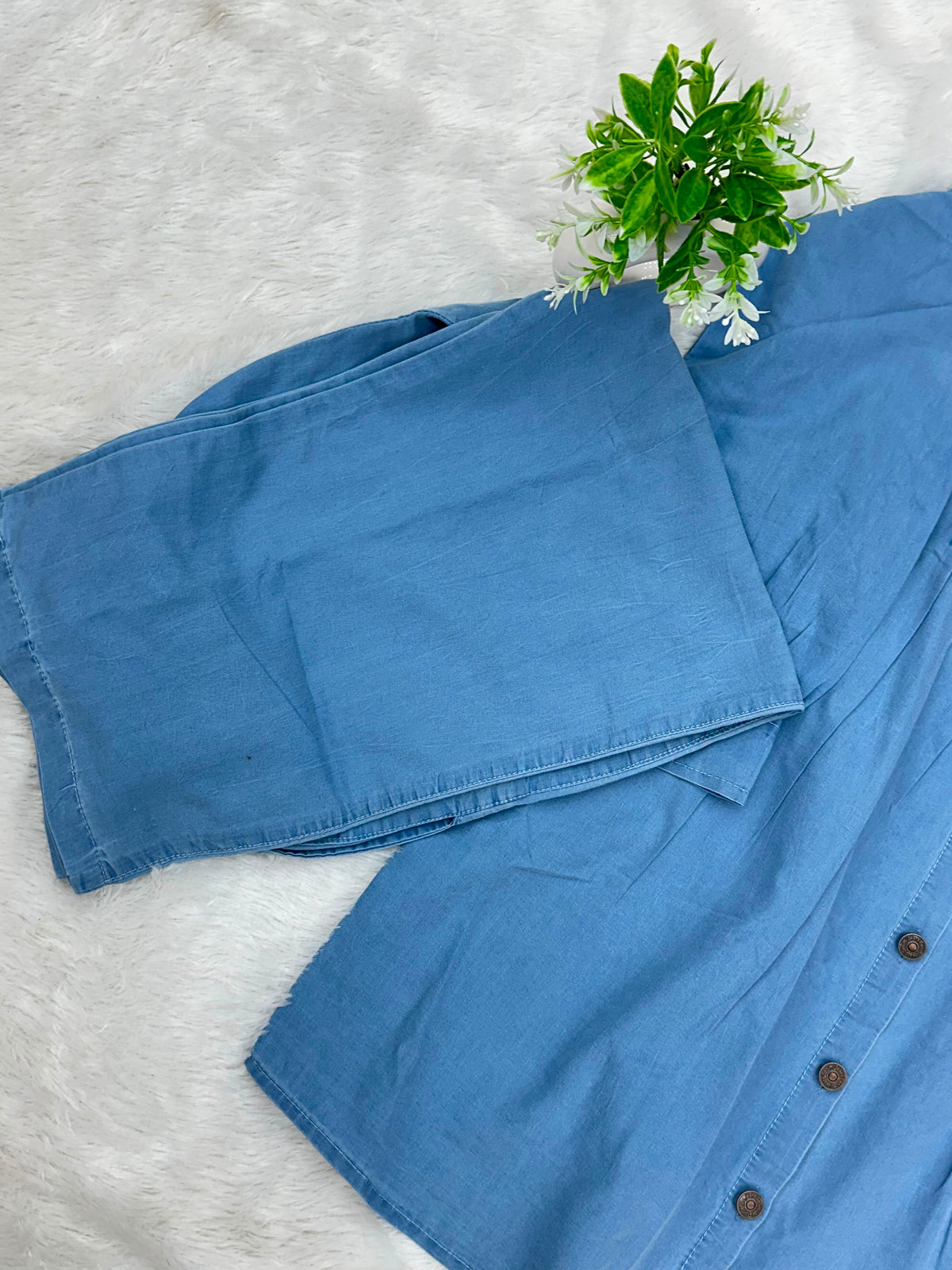 1389 Denim Embroidered Coord-Set - Sky blue