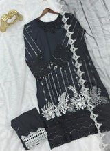 622 Premium Embroidered Pakistani Party Wear - Black