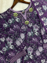 1424 Mausumery Foral Lawn Suit - Green