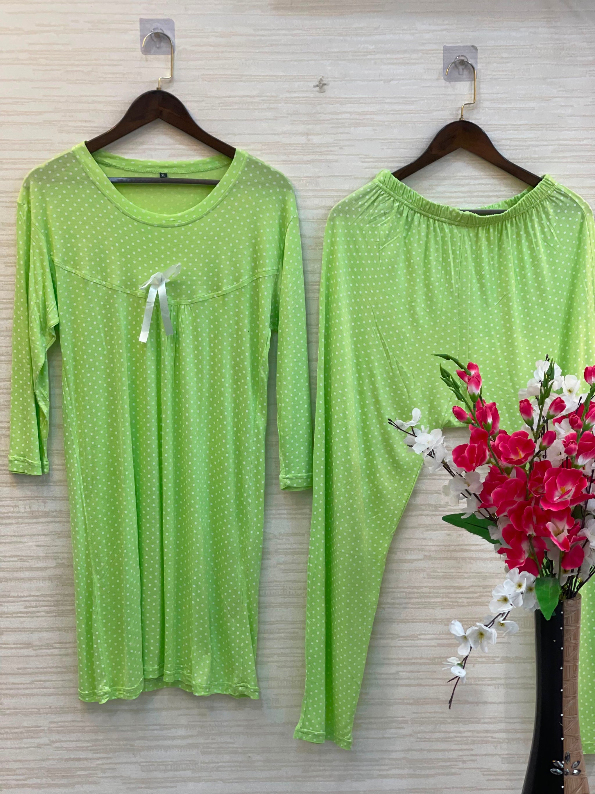 1014 Korean Bow Night Wear - Lime Green
