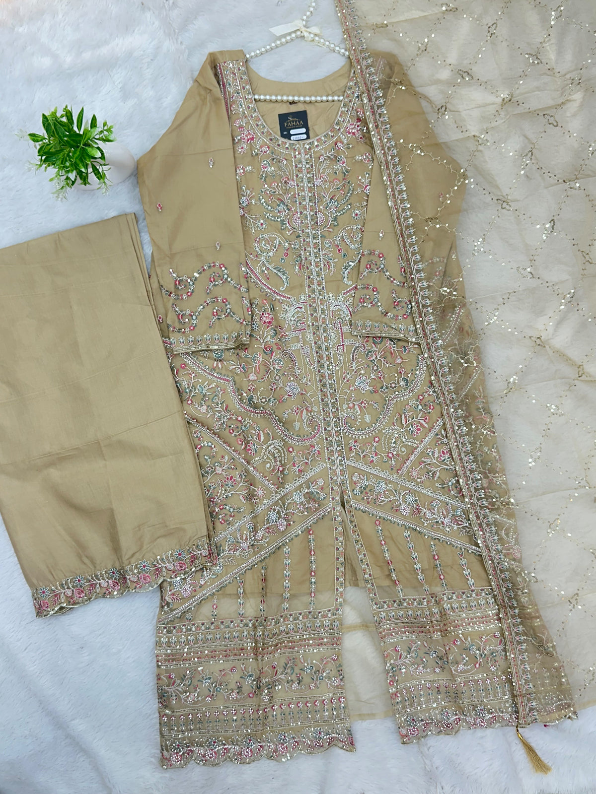 1434 Heavy Pakistani Partywear - Olive Green