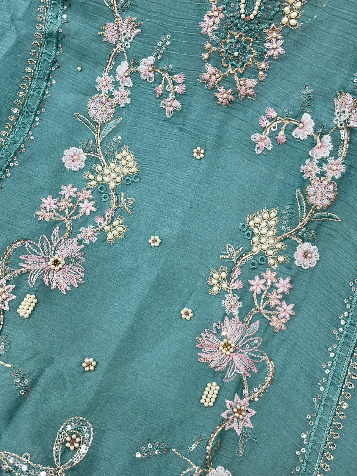 1446 Pakistani Unstitched Partywear - Teal Blue