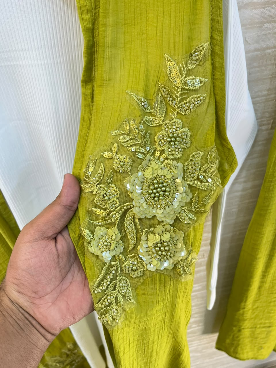 1191 Embroidered Shrug Coord Set - Lime