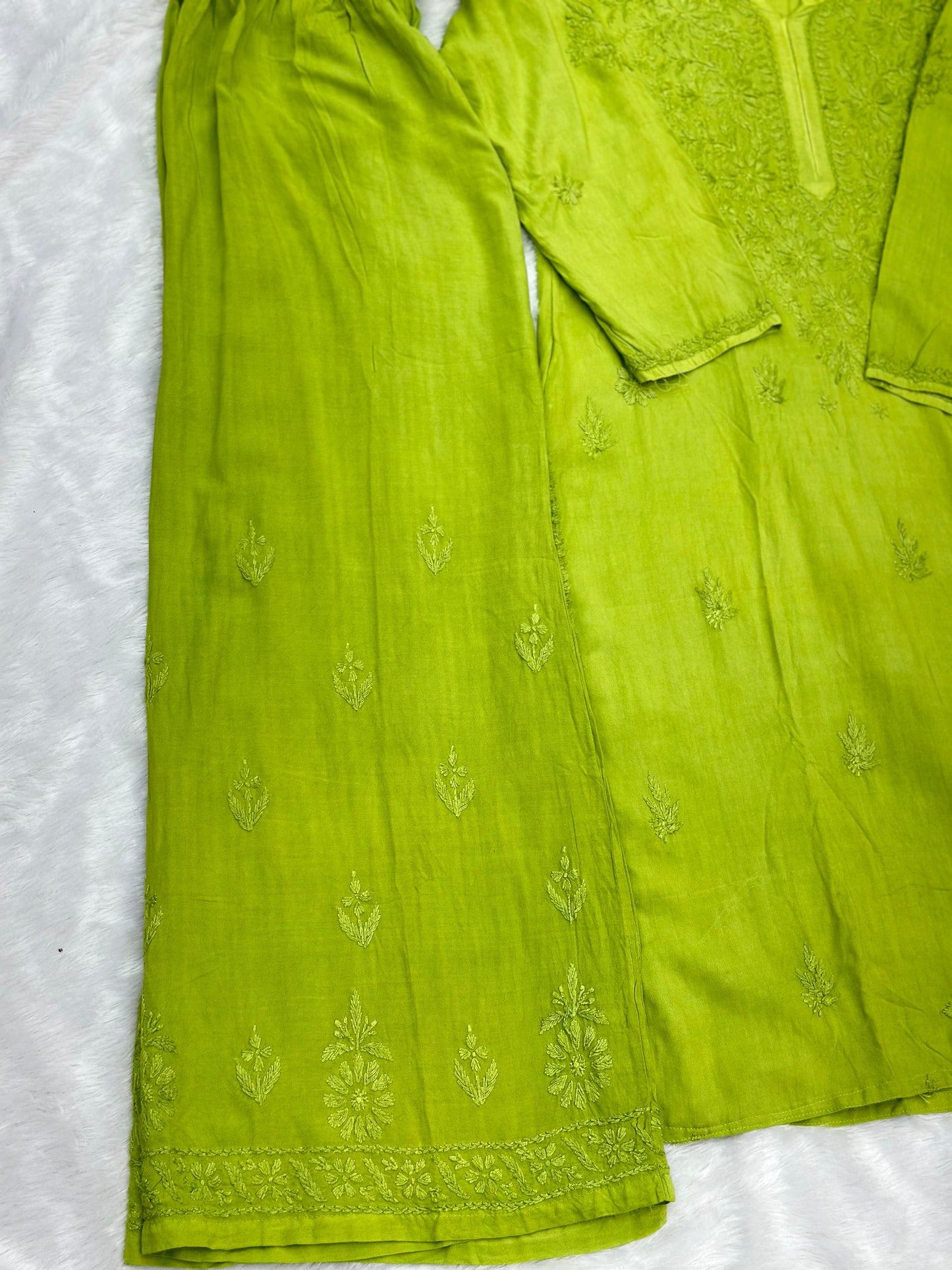 693 Lucknowi Palazzo Set - Parrot Green