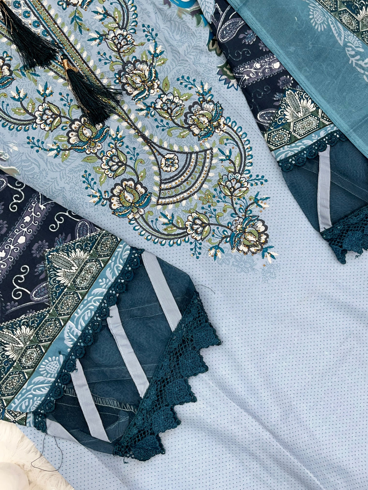1449 Pakistani Embroidered Suit - Powder Blue