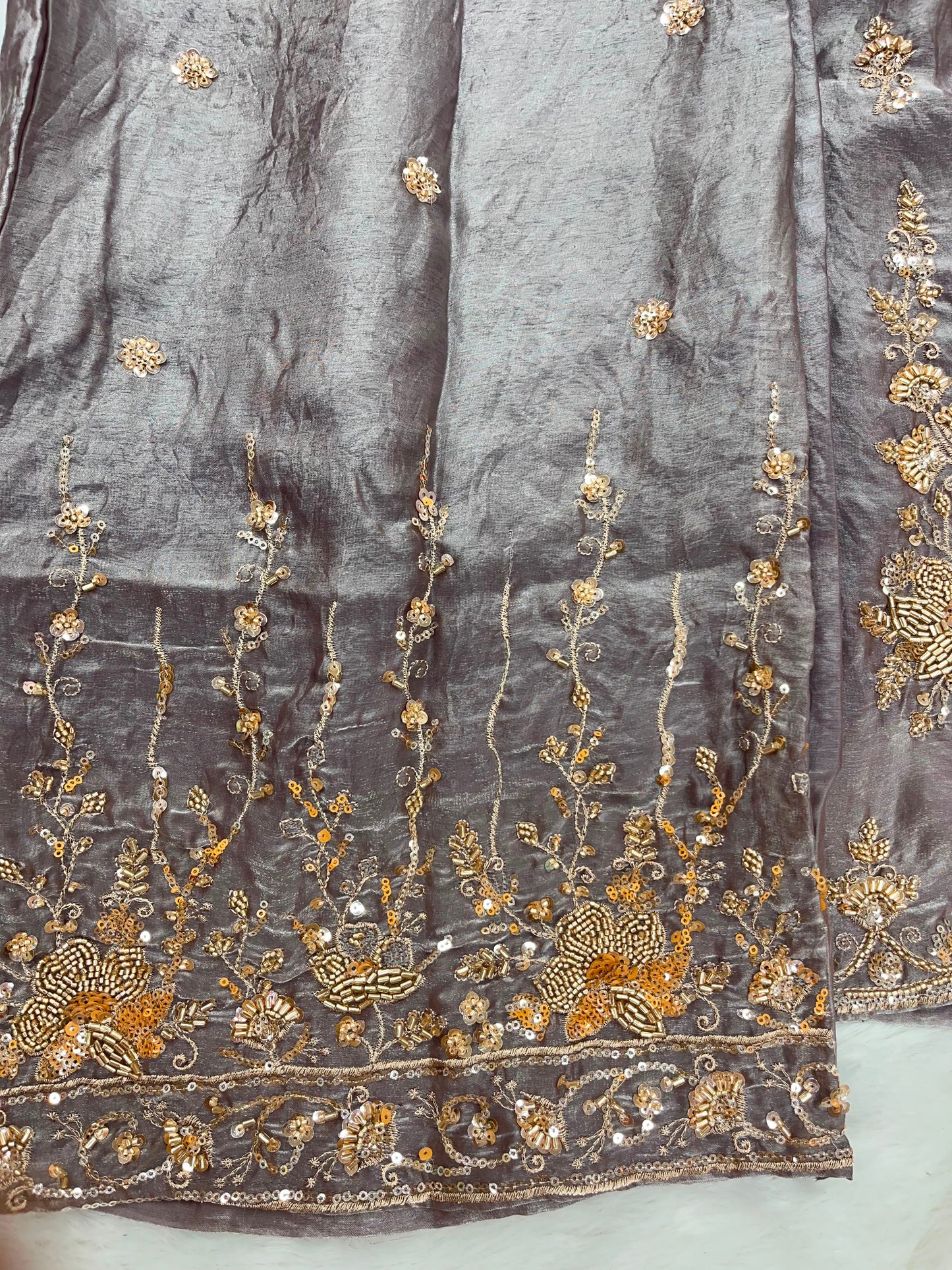 1204 Floral Hand-Work Partywear - Ash Brown