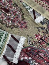 1449 Pakistani Embroidered Suit - Olive Beige