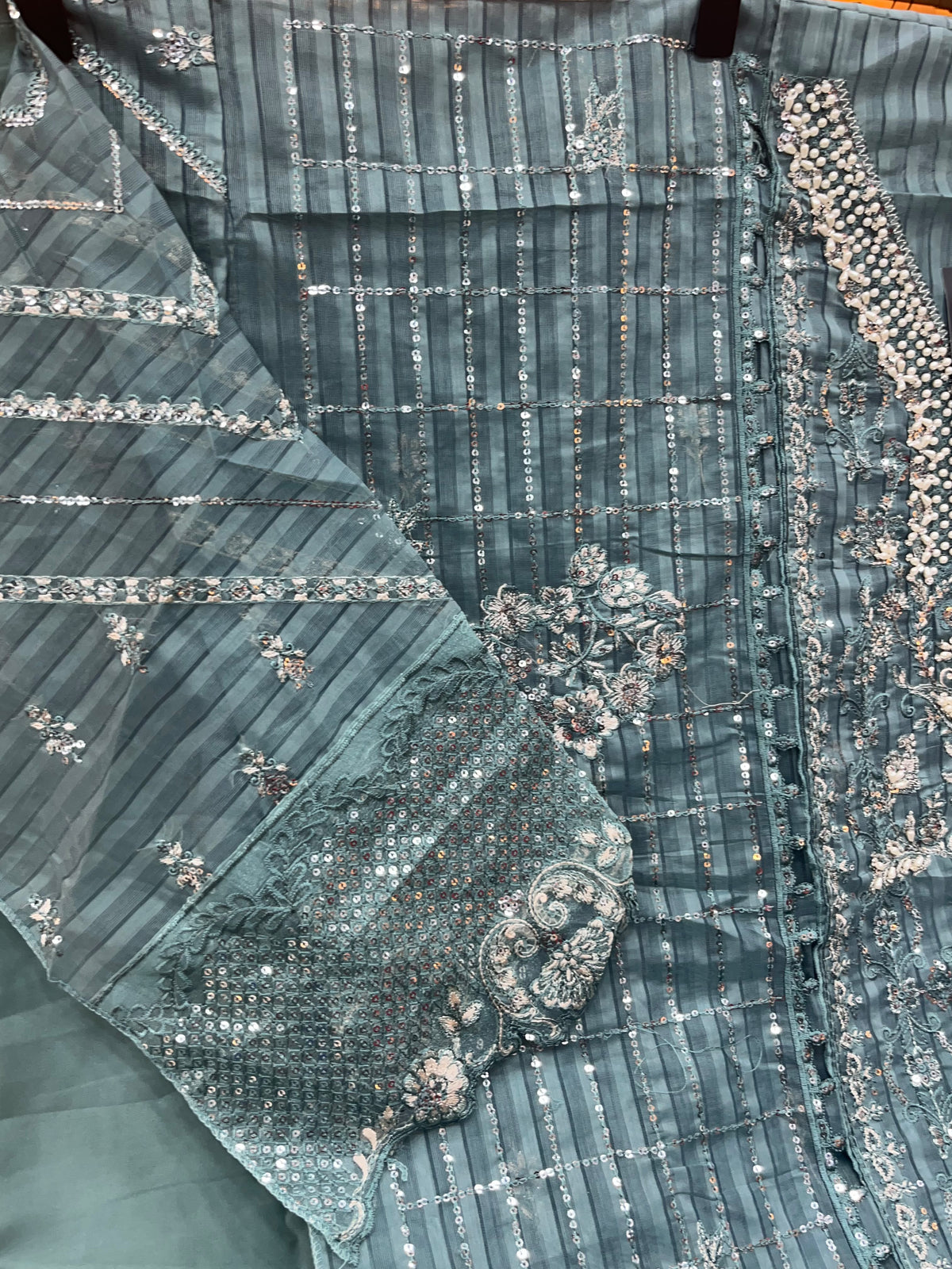 1436 Pakistani Unstitched Partywear - Blue