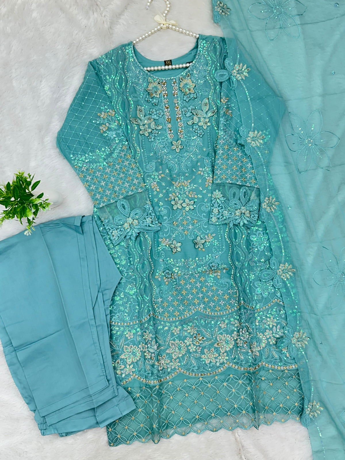 1433 Heavy Pakistani Partywear -  Aqua