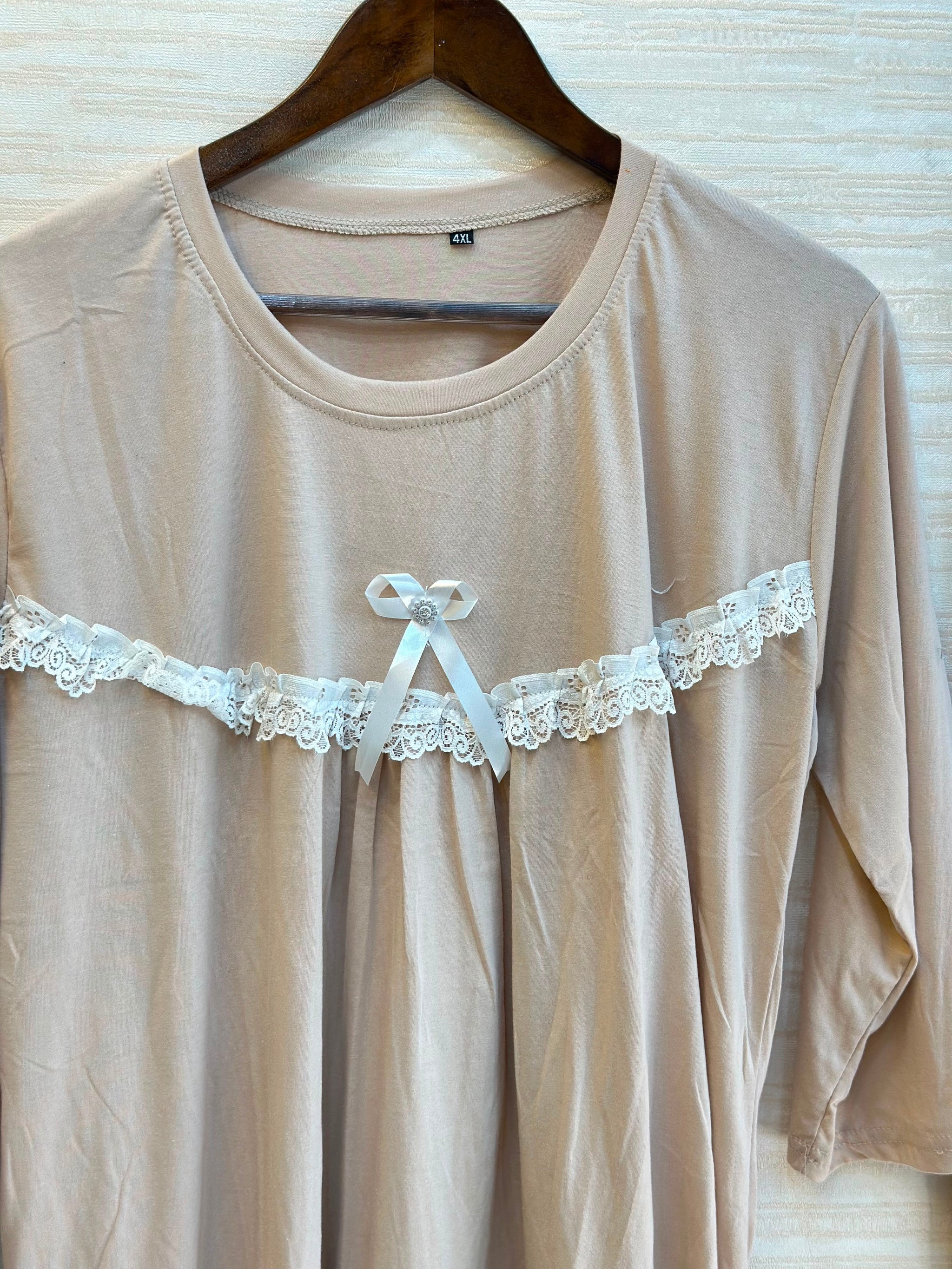 1045 Korean Bow Night Wear - Beige