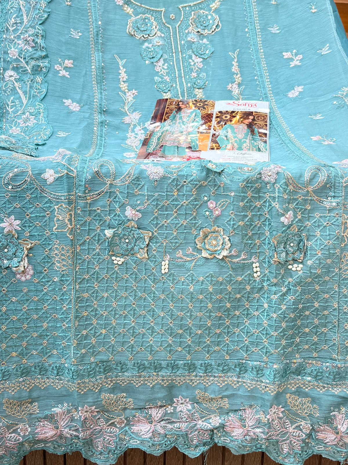 1446 Pakistani Unstitched Partywear - Teal Blue