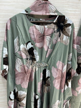 1099 Floral Kaftan Coord Set - Sage Green