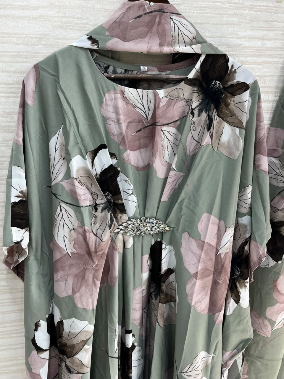 1099 Floral Kaftan Coord Set - Sage Green