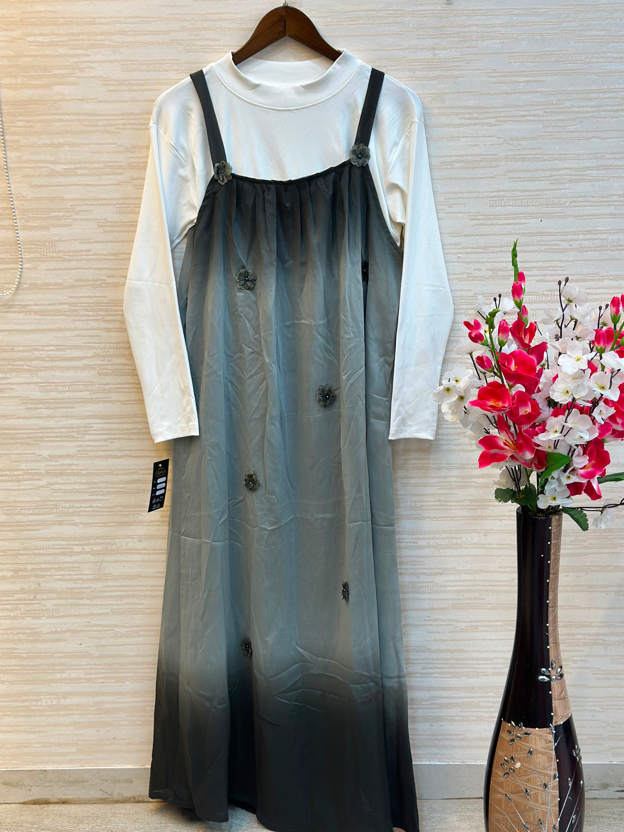 1015 Floral Flare Coord Set - Charcoal Gray