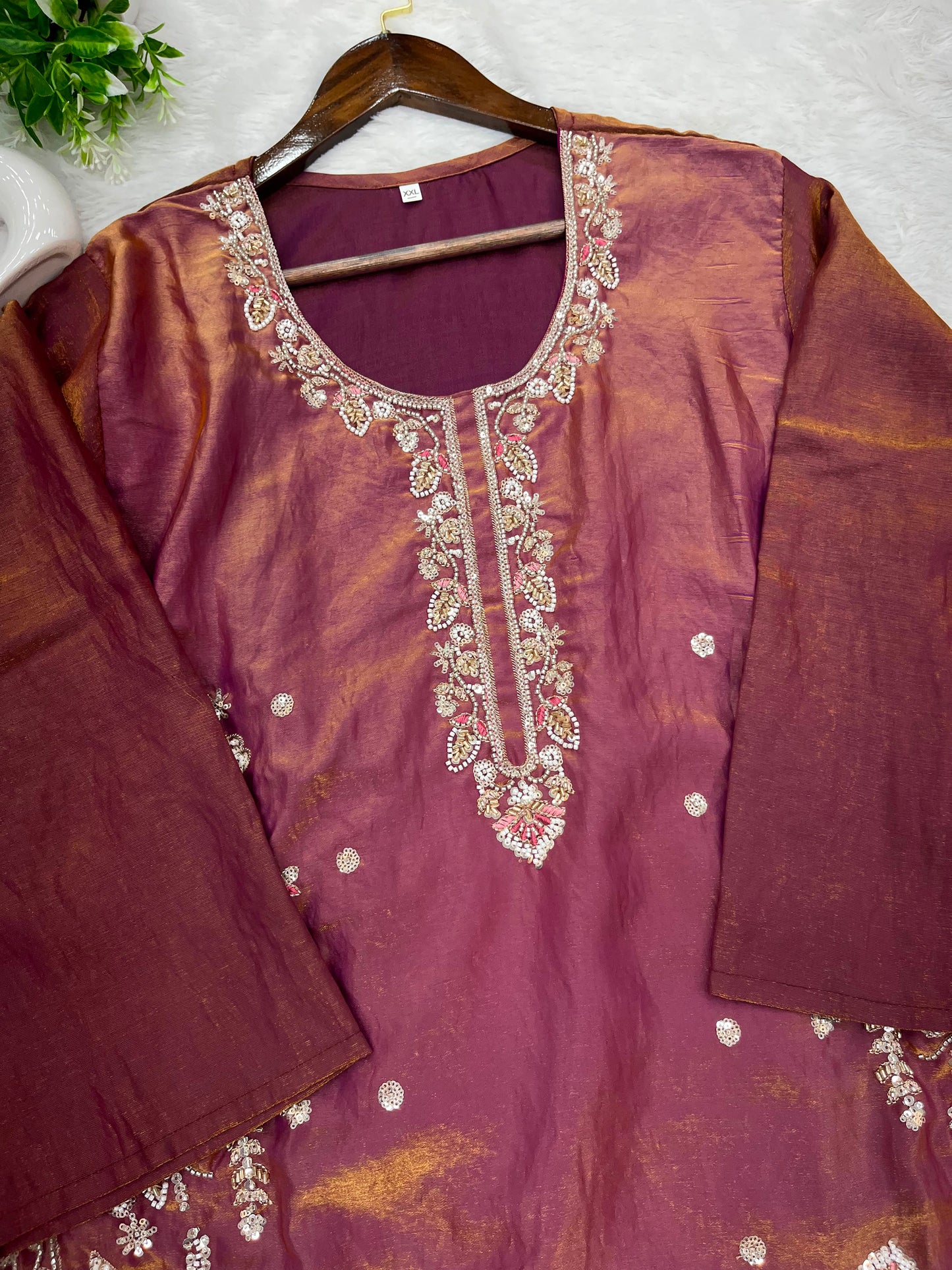 1204 Floral Hand-Work Partywear - Brownish Wine