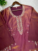 1204 Floral Hand-Work Partywear - Brownish Wine