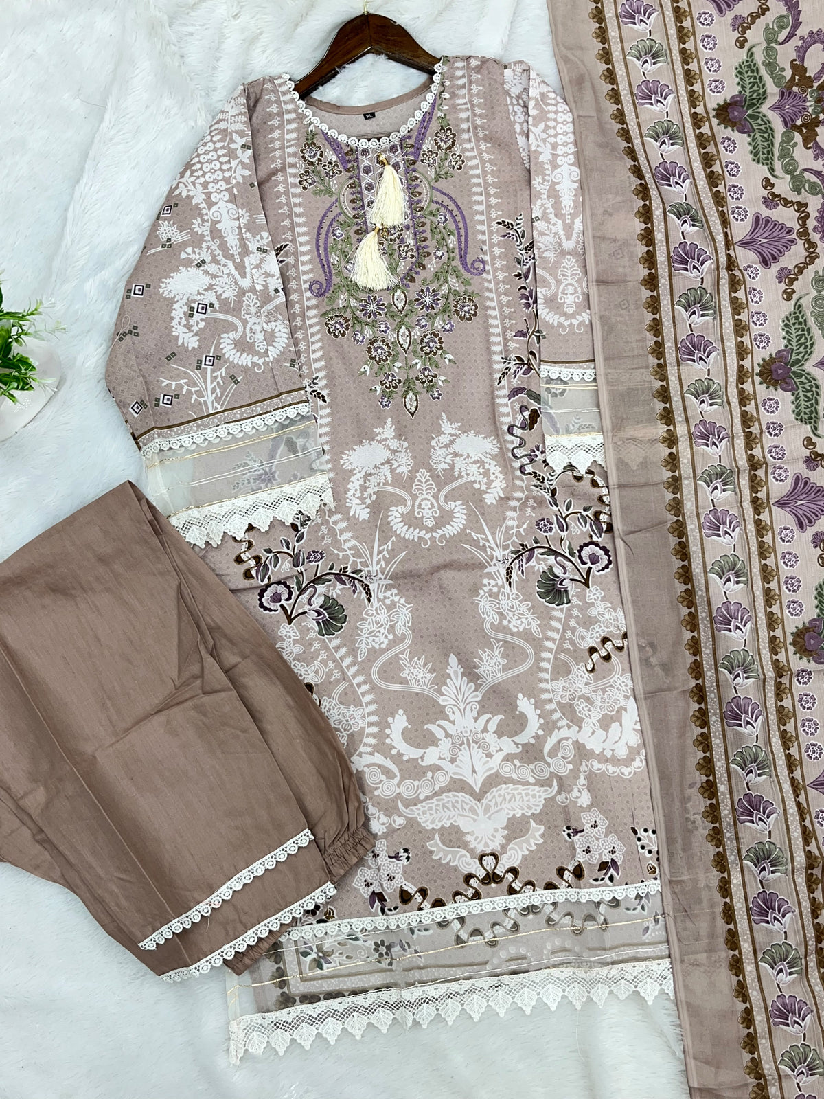 1449 Pakistani Embroidered Suit - Dusty Mushroom