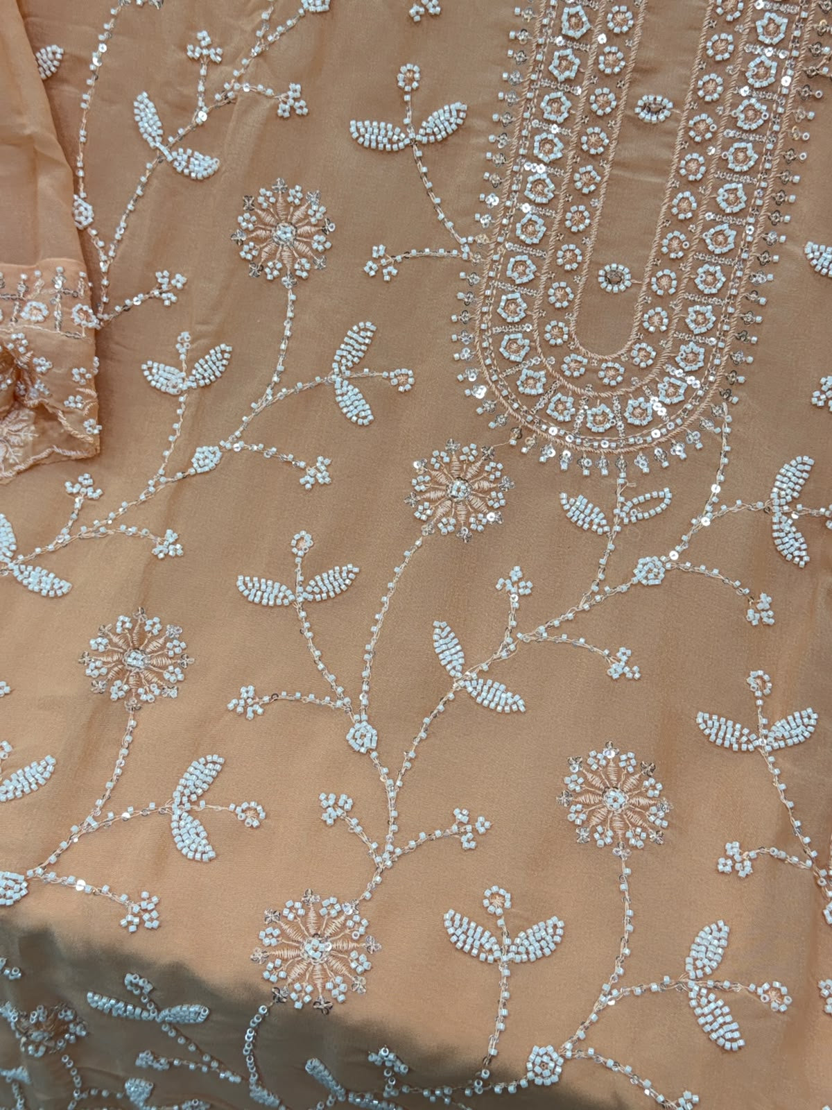 1452 Pakistani Unstitched Partywear - Peach