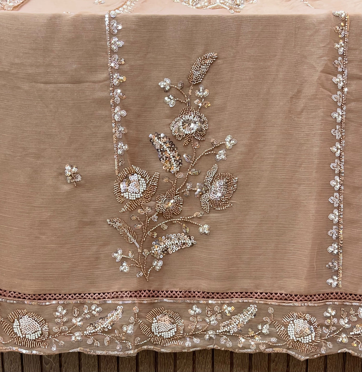 1447 Pakistani Unstitched Partywear - Dark Peach