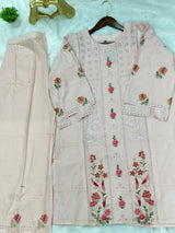 660 Premium Pakistani Lawn Cordset Set - Pink