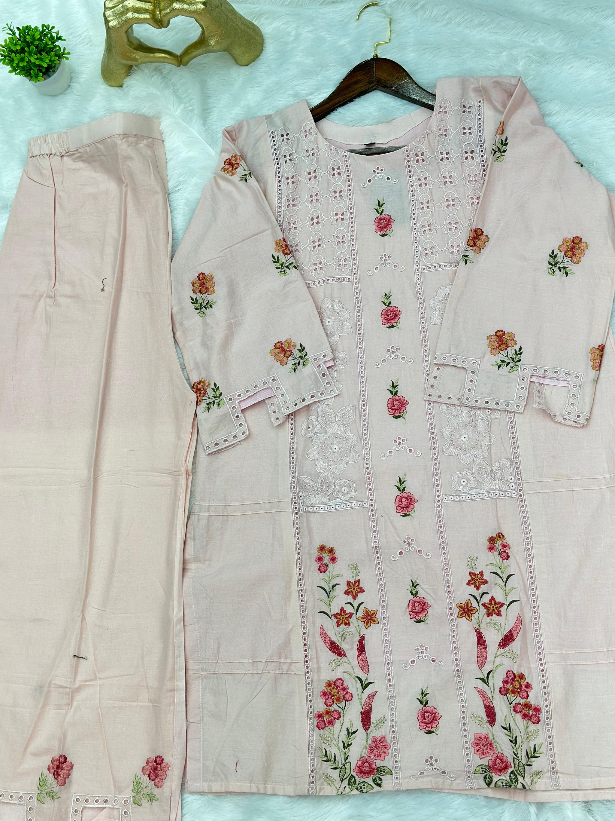 660 Premium Pakistani Lawn Cordset Set - Pink