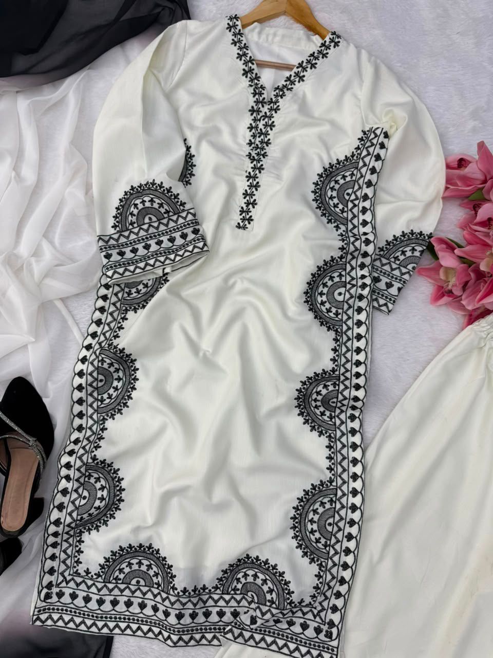 1338 Pakistani Embroidered Coord Set - White