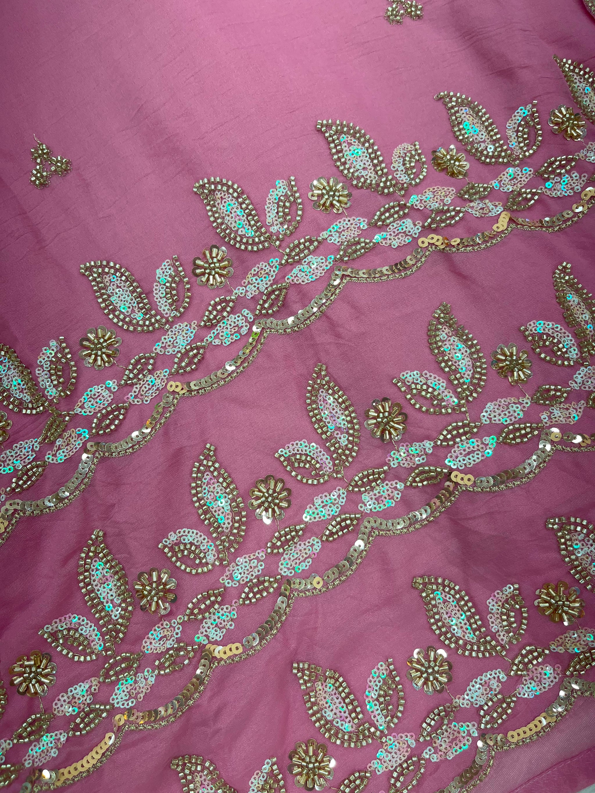 1204 Floral Hand-Work Partywear - Dusty Pink