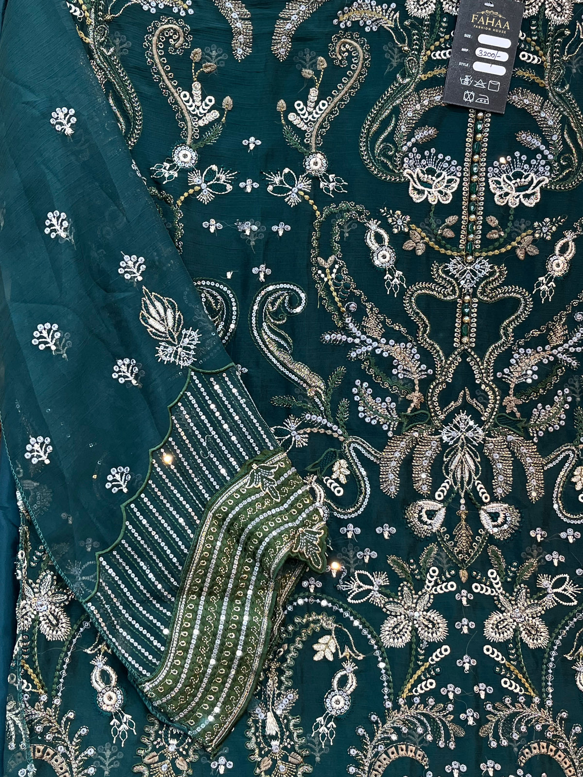1782 Pakistani Unstitched Party Wear - Teal Green