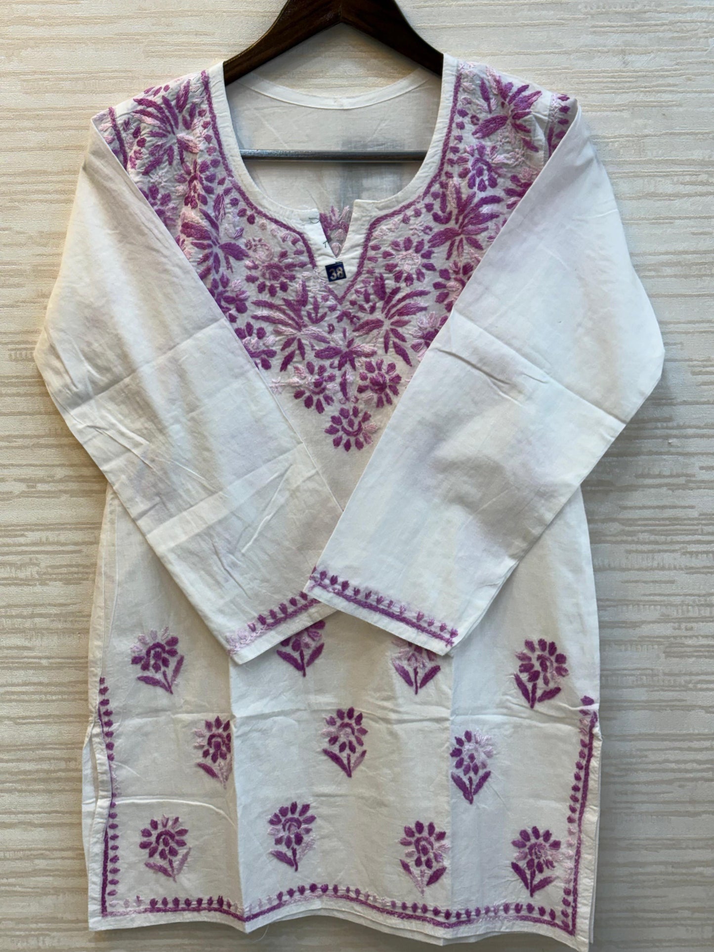 618 Lucknowi Short Kurti Set | White - Purple