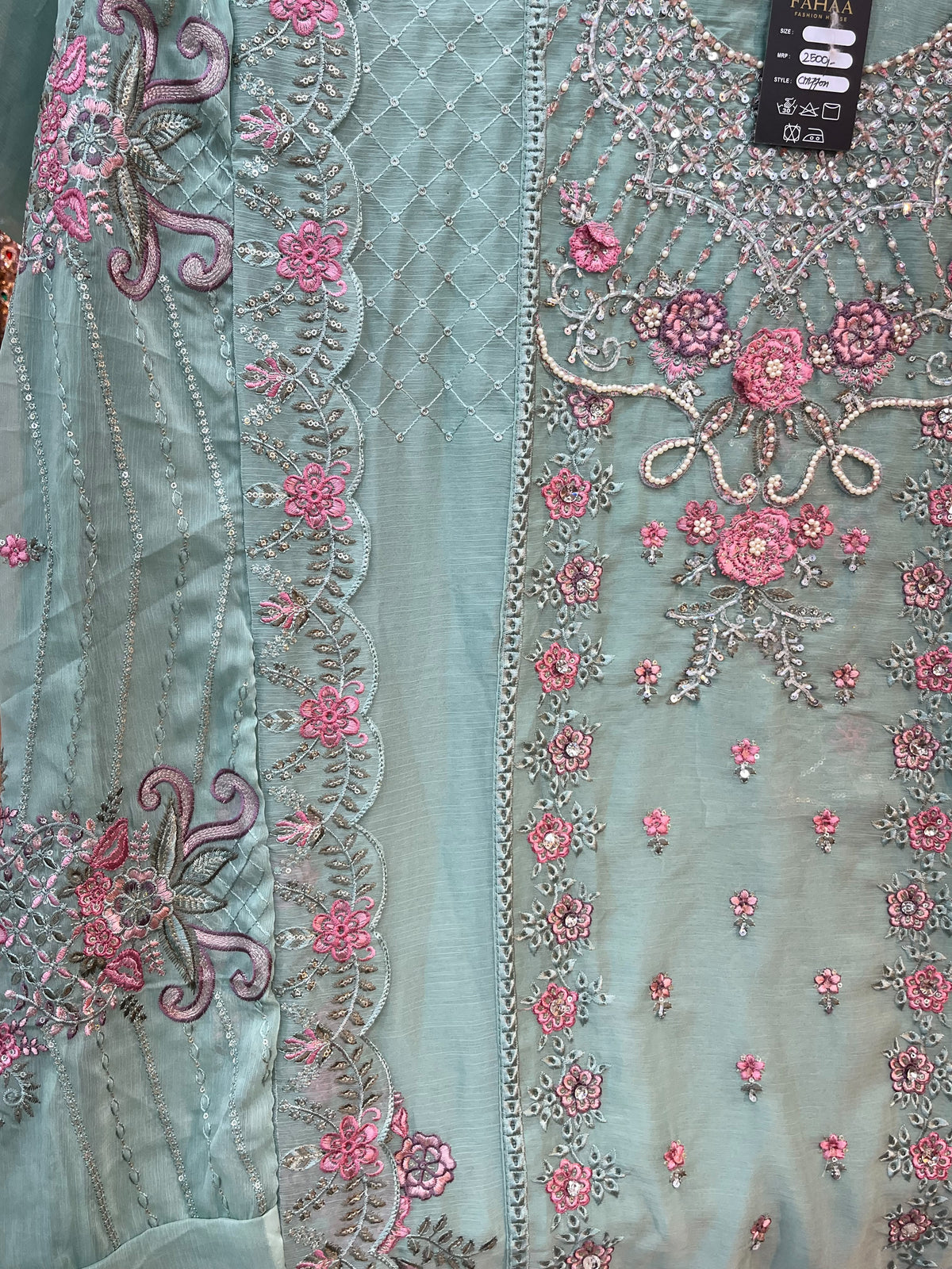 1487 Pakistani Unstitched Party Wear - Sea Green