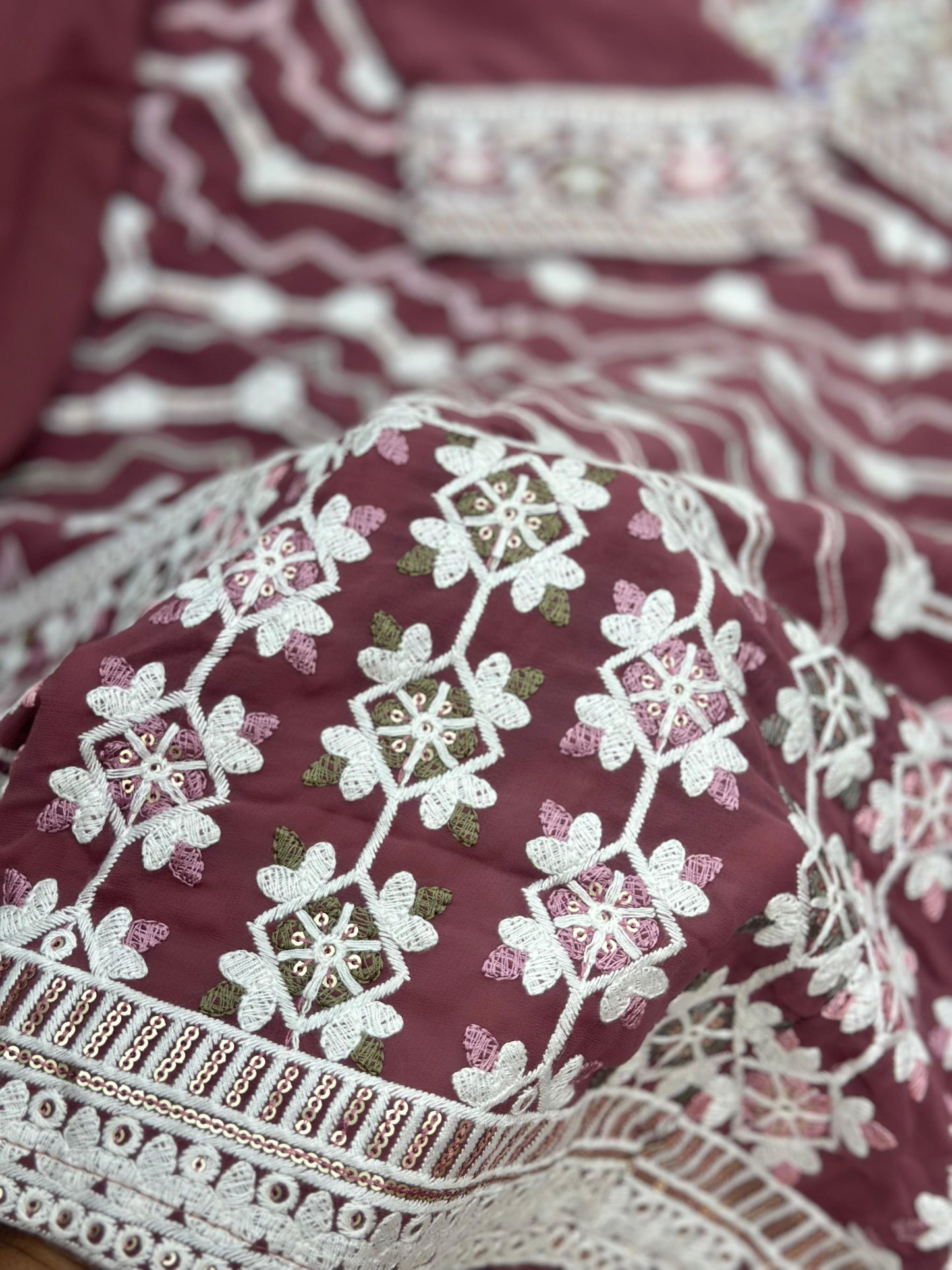 653 Pakistani Embroidered Frock Set - Onion Pink