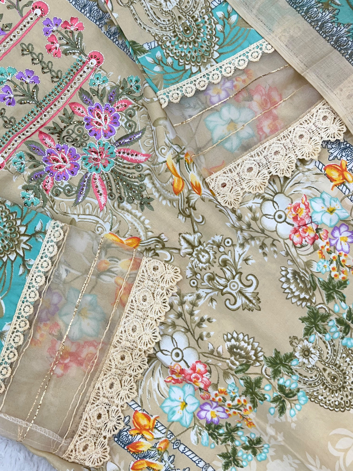 1449 Pakistani Embroidered Suit - Chiku