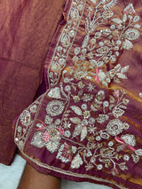 1204 Floral Hand-Work Partywear - Brownish Wine