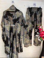 1099 Floral Kaftan Coord Set - Taupe Brown