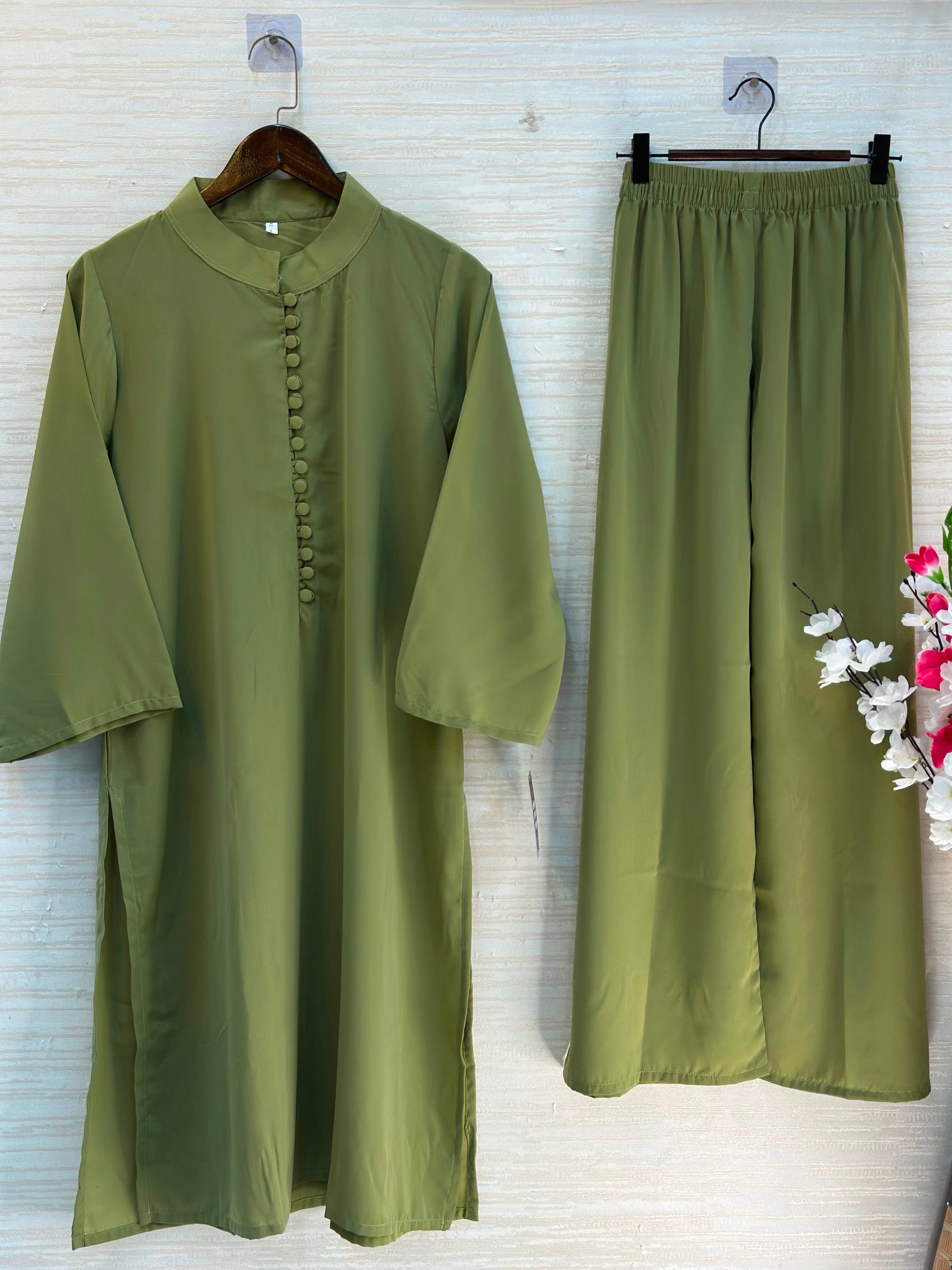 1062 Modest Mandarin Coord Set - Green