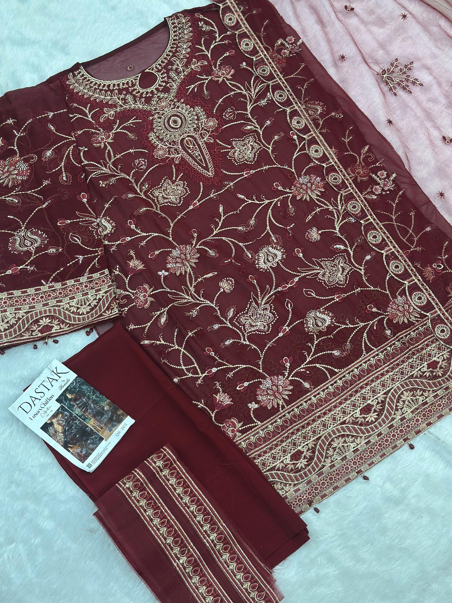 847 Ramsha | Dastak Luxury Chiffon Collection | Q-203 - Unstitched