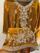 1204 Floral Hand-Work Partywear - Mustard Gold